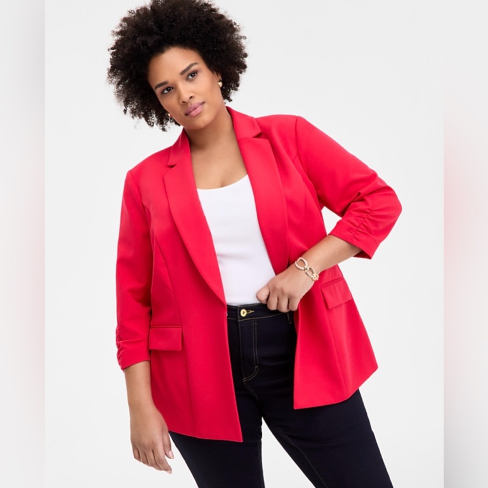 Plus-Size Red Open-Front Blazer